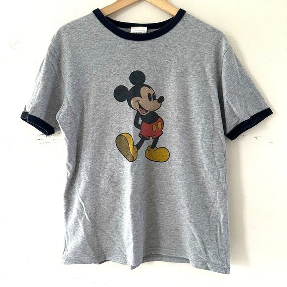Disney Mickey Mouse Basic Tee Shirt Gray Black Trim Size Small Disney Studios‎ - Picture 1 of 8